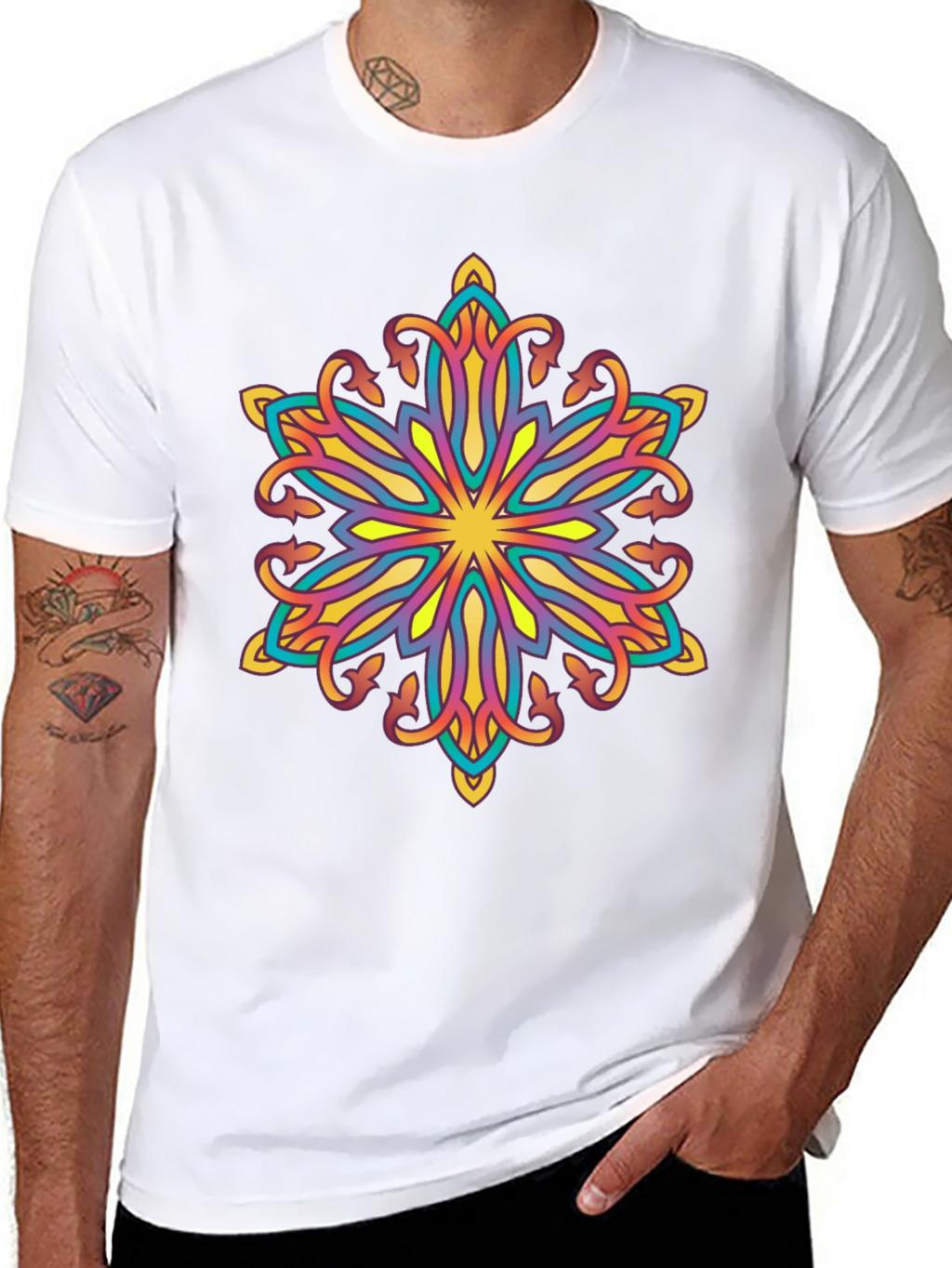 Vibrant Mandala Graphic Black T-Shirt