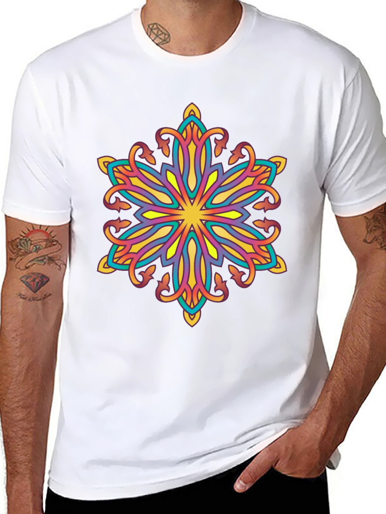 Vibrant Mandala Graphic Black T-Shirt