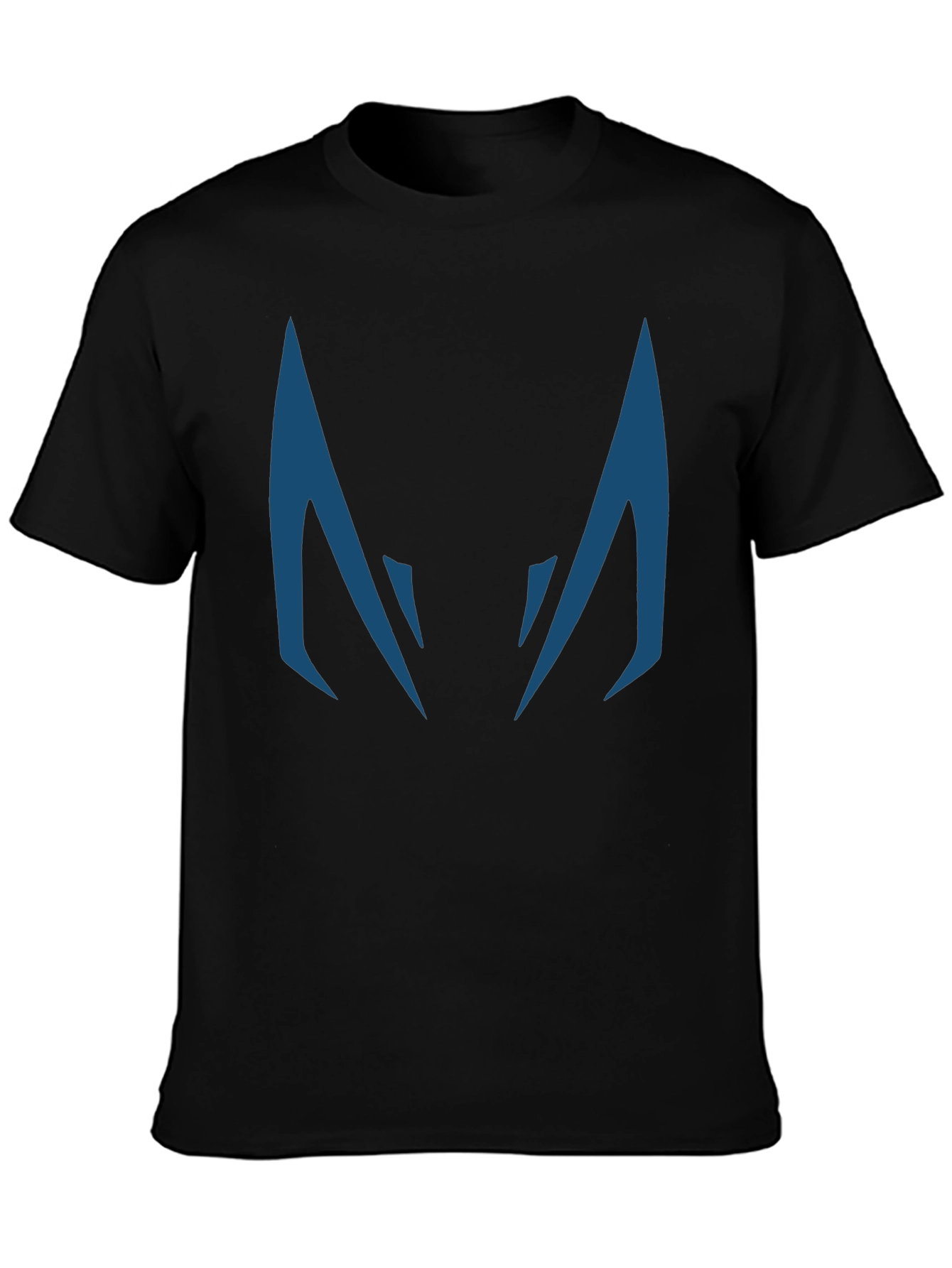 Blue Fanged Design Black Cotton T-Shirt