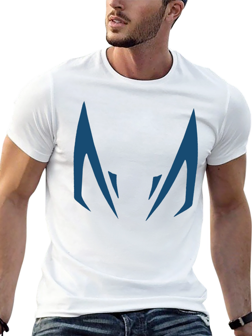 Blue Fanged Design Black Cotton T-Shirt