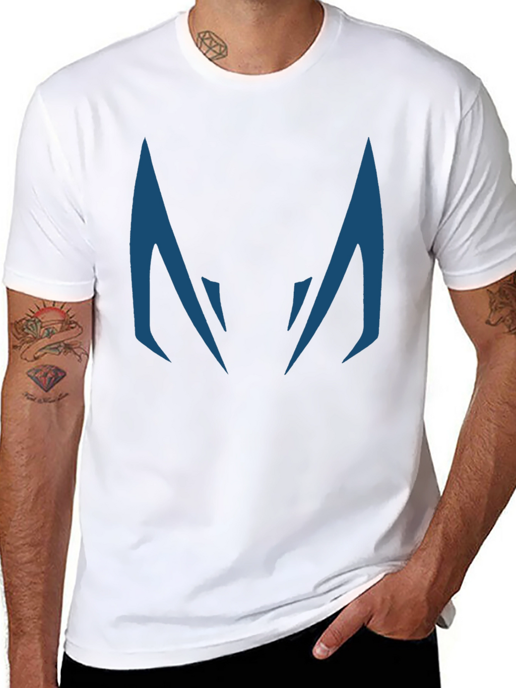 Blue Fanged Design Black Cotton T-Shirt