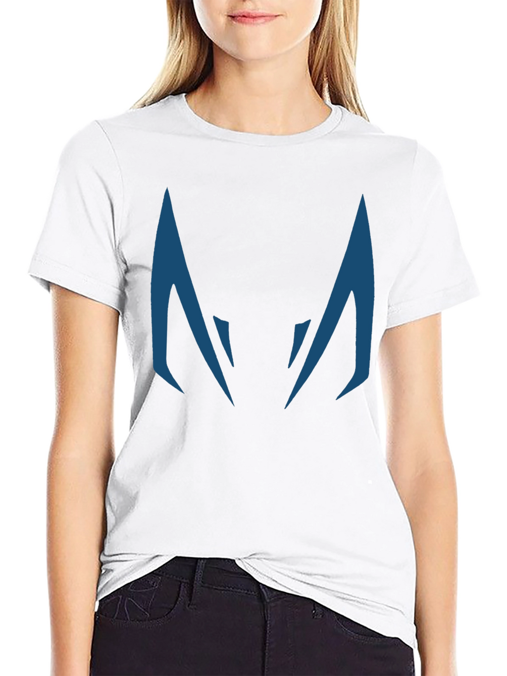Blue Fanged Design Black Cotton T-Shirt
