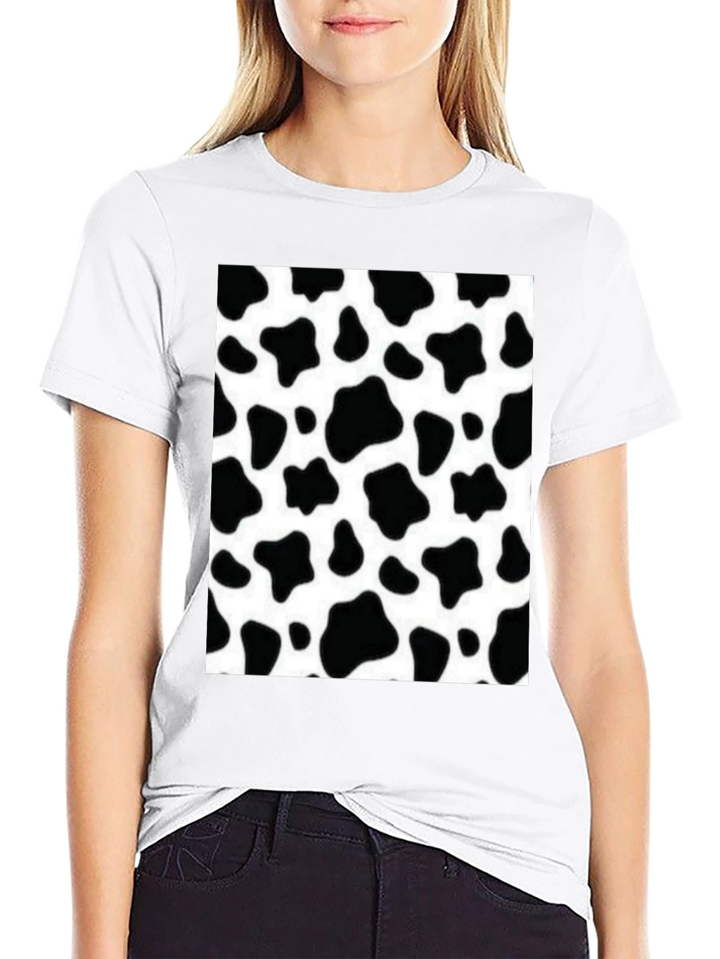 Cow Print Graphic Tee - Black Short Sleeve