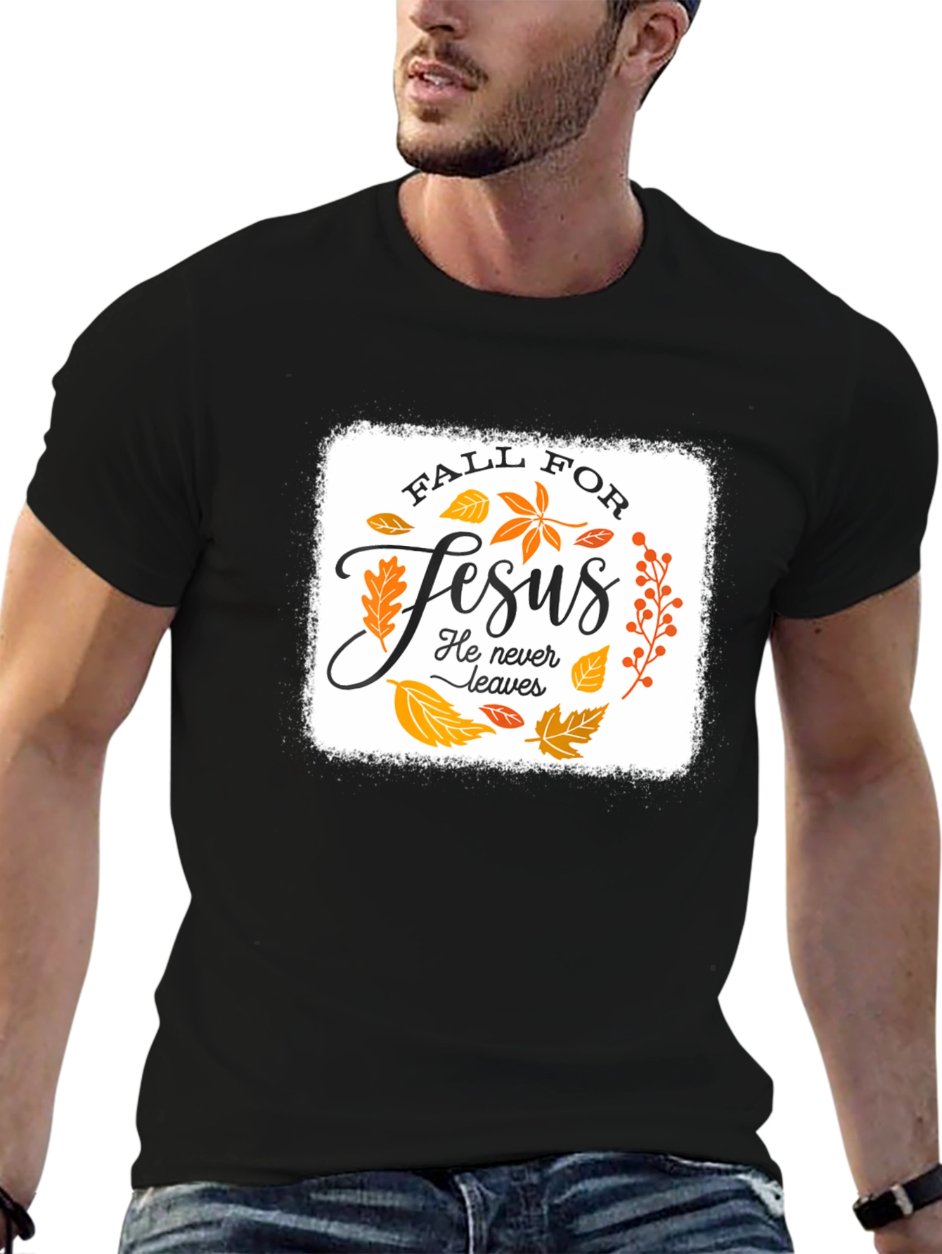 Fall For Jesus Black Graphic T-Shirt