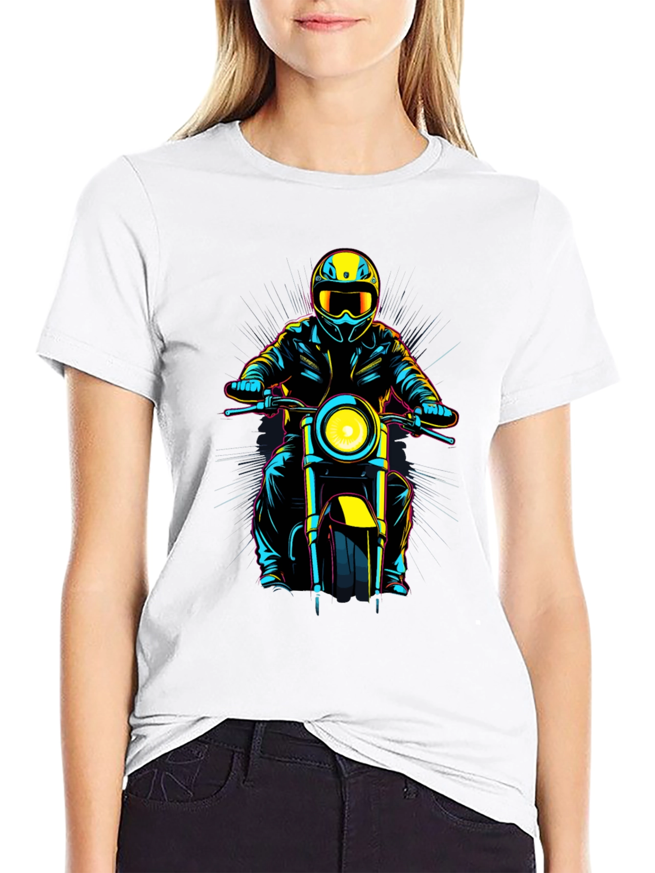 Motorcycle Rider Graphic Tee - Black Cotton Blend