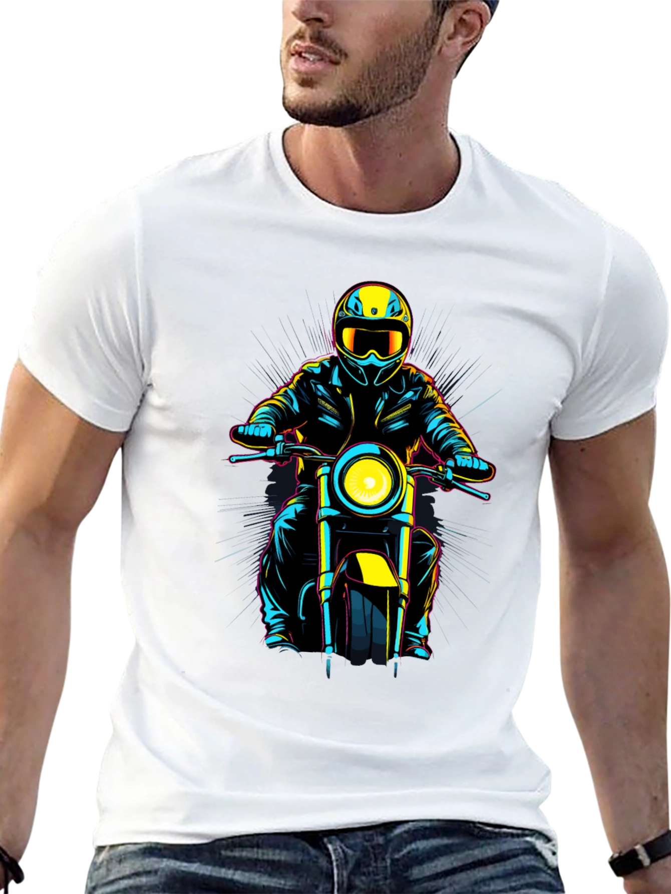 Motorcycle Rider Graphic Tee - Black Cotton Blend