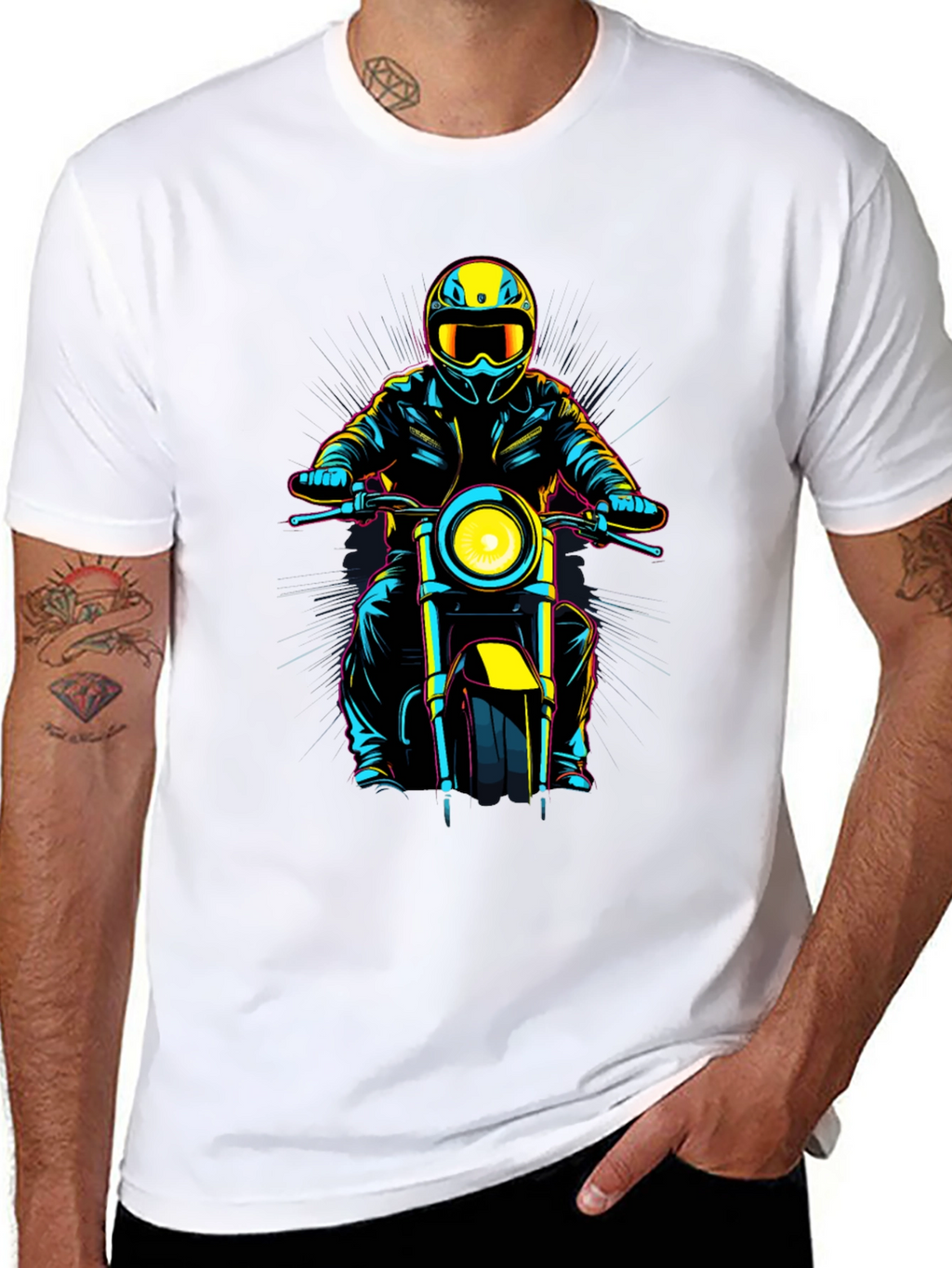 Motorcycle Rider Graphic Tee - Black Cotton Blend