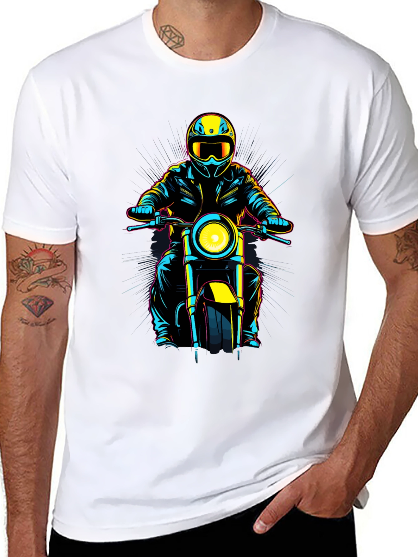 Motorcycle Rider Graphic Tee - Black Cotton Blend