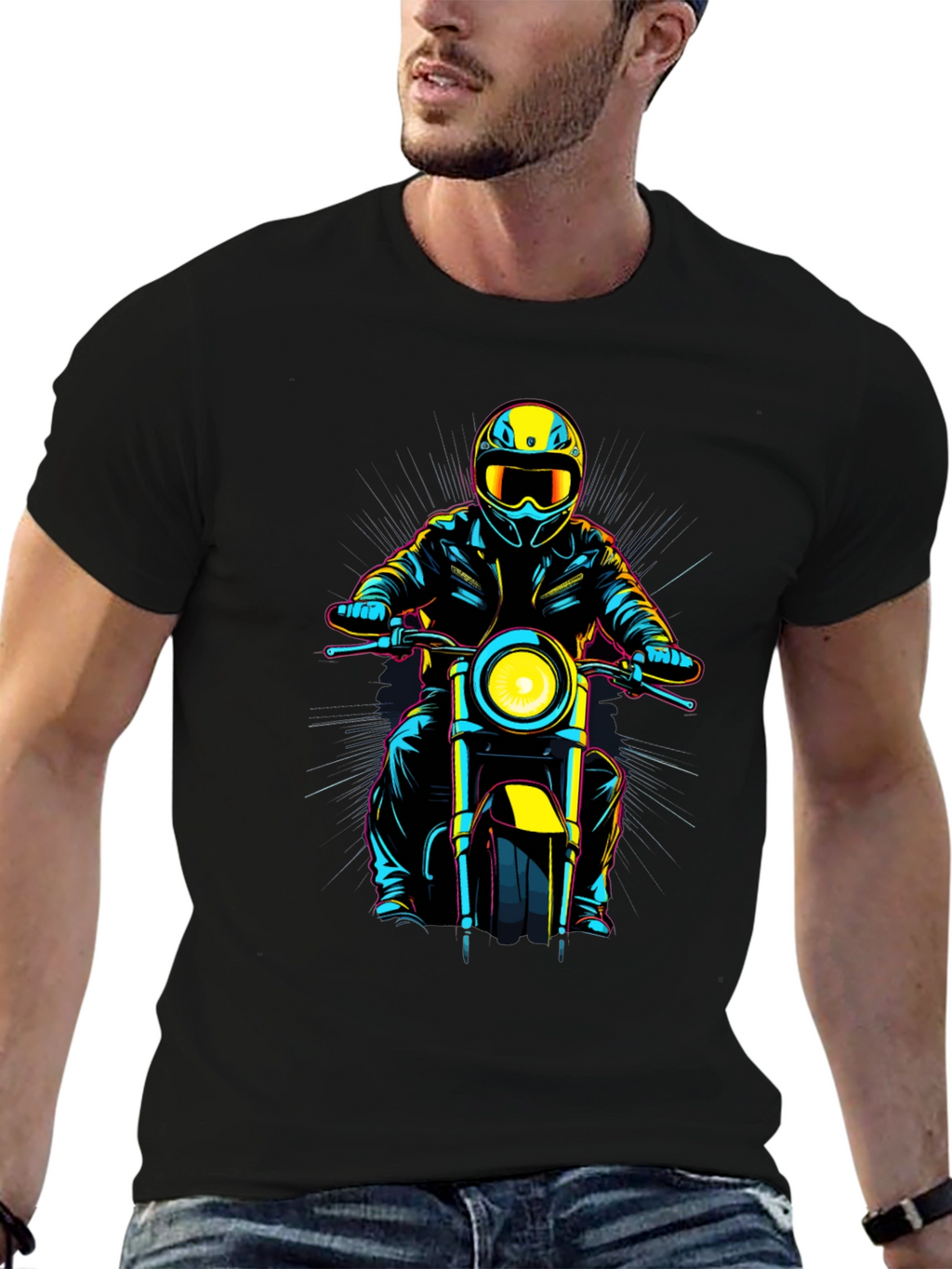 Motorcycle Rider Graphic Tee - Black Cotton Blend