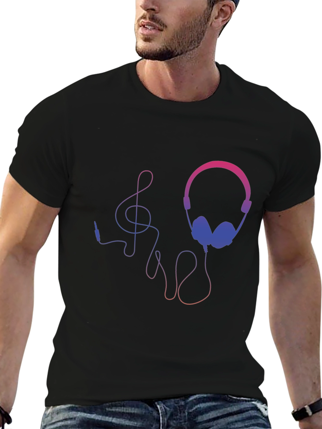 Headphones and Music Note Graphic Tee