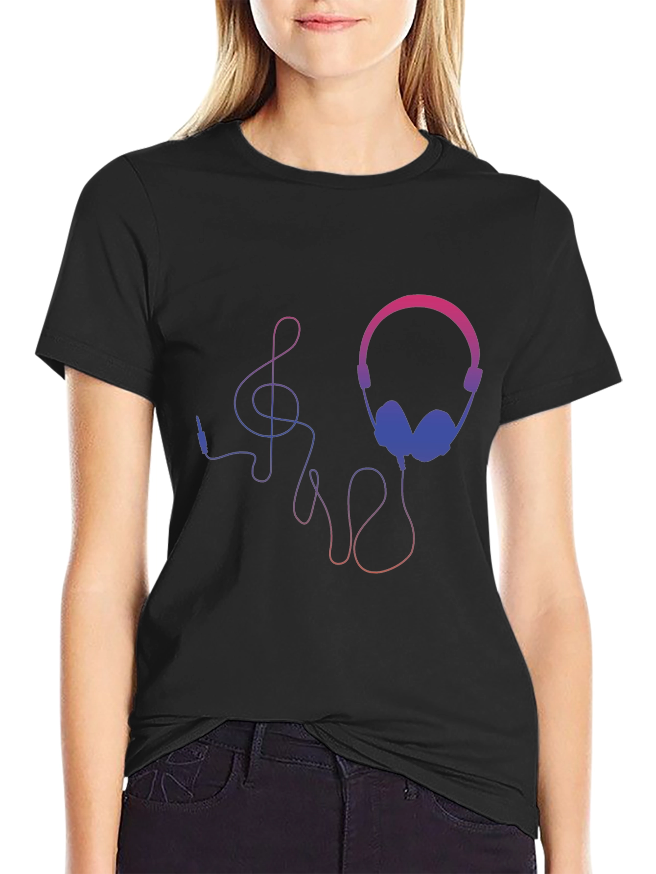 Headphones and Music Note Graphic Tee