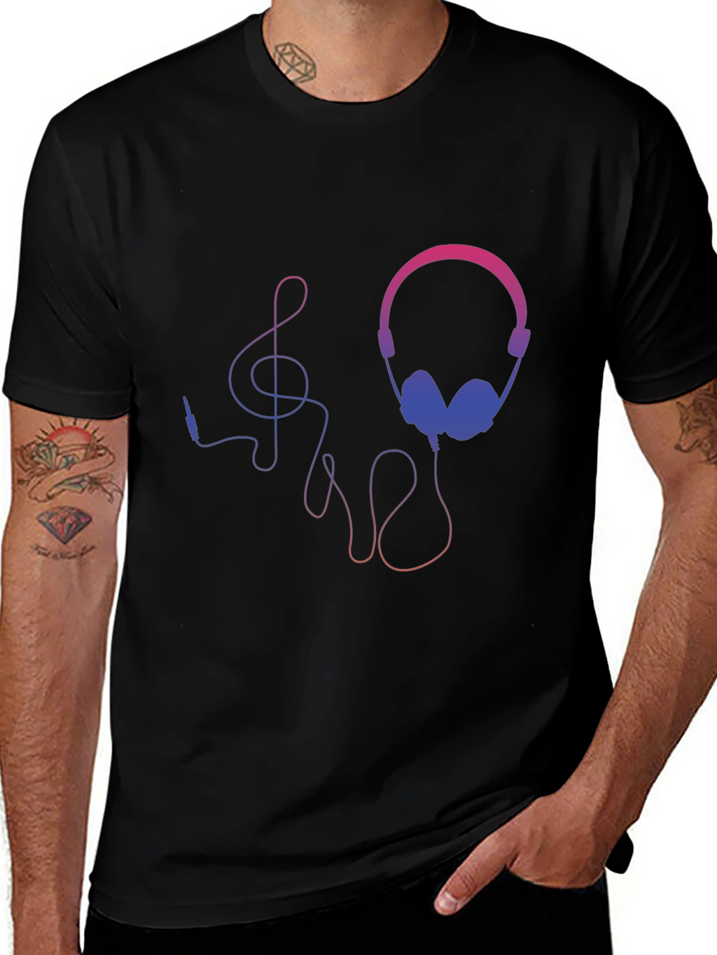 Headphones and Music Note Graphic Tee