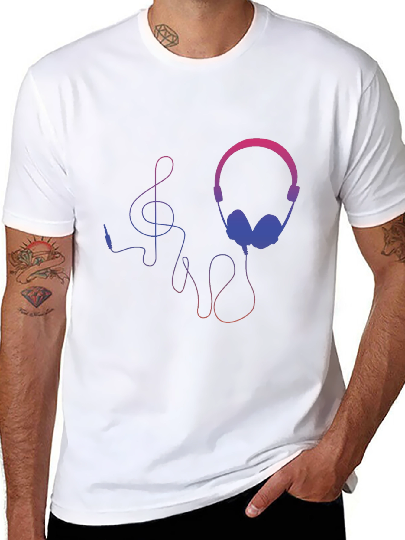 Headphones and Music Note Graphic Tee