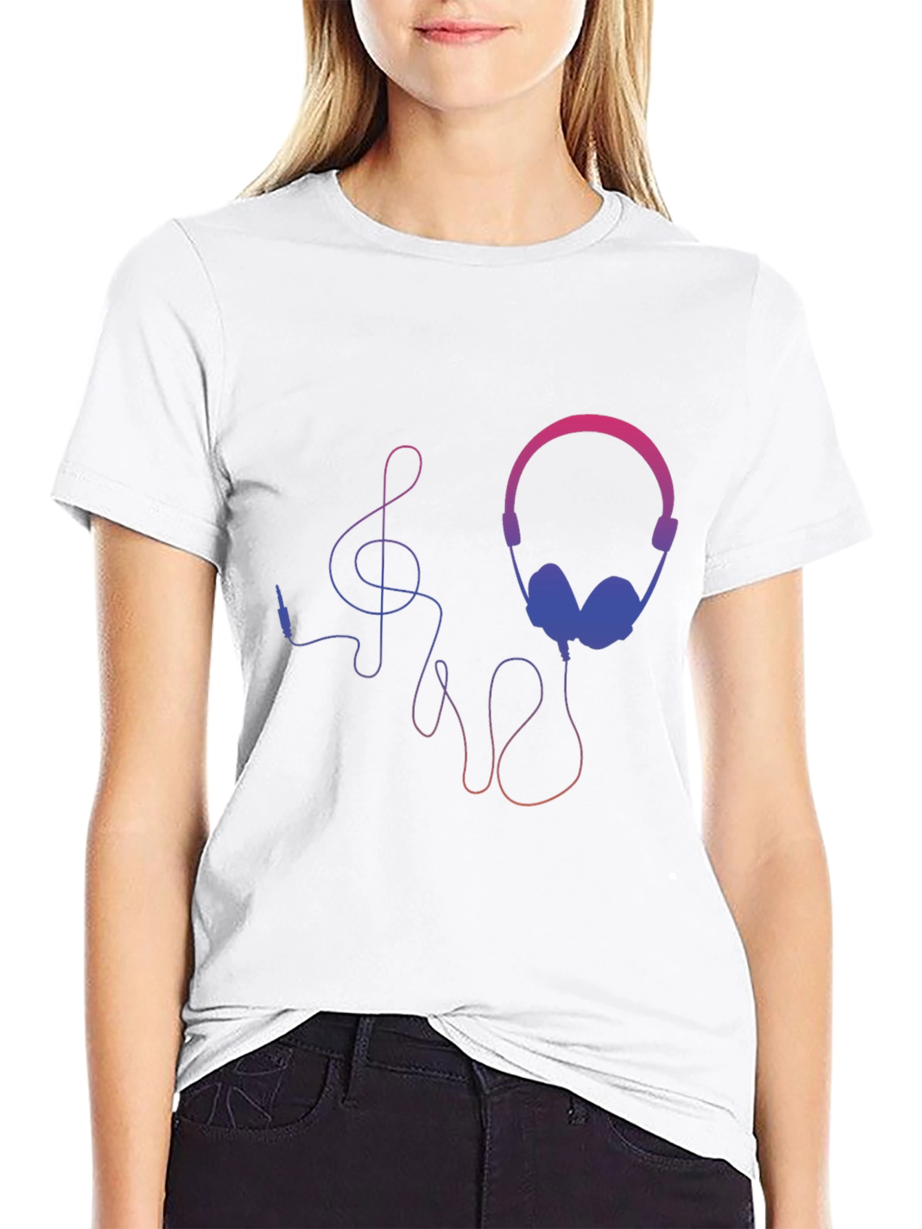 Headphones and Music Note Graphic Tee