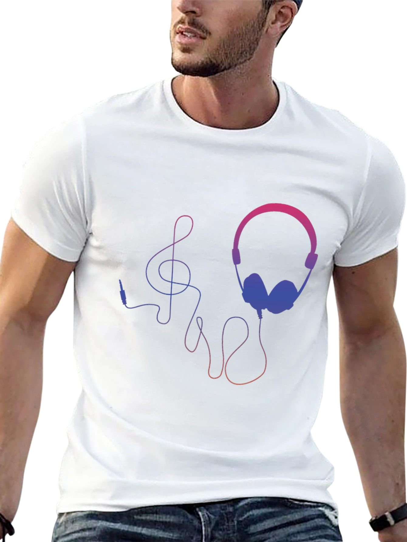 Headphones and Music Note Graphic Tee