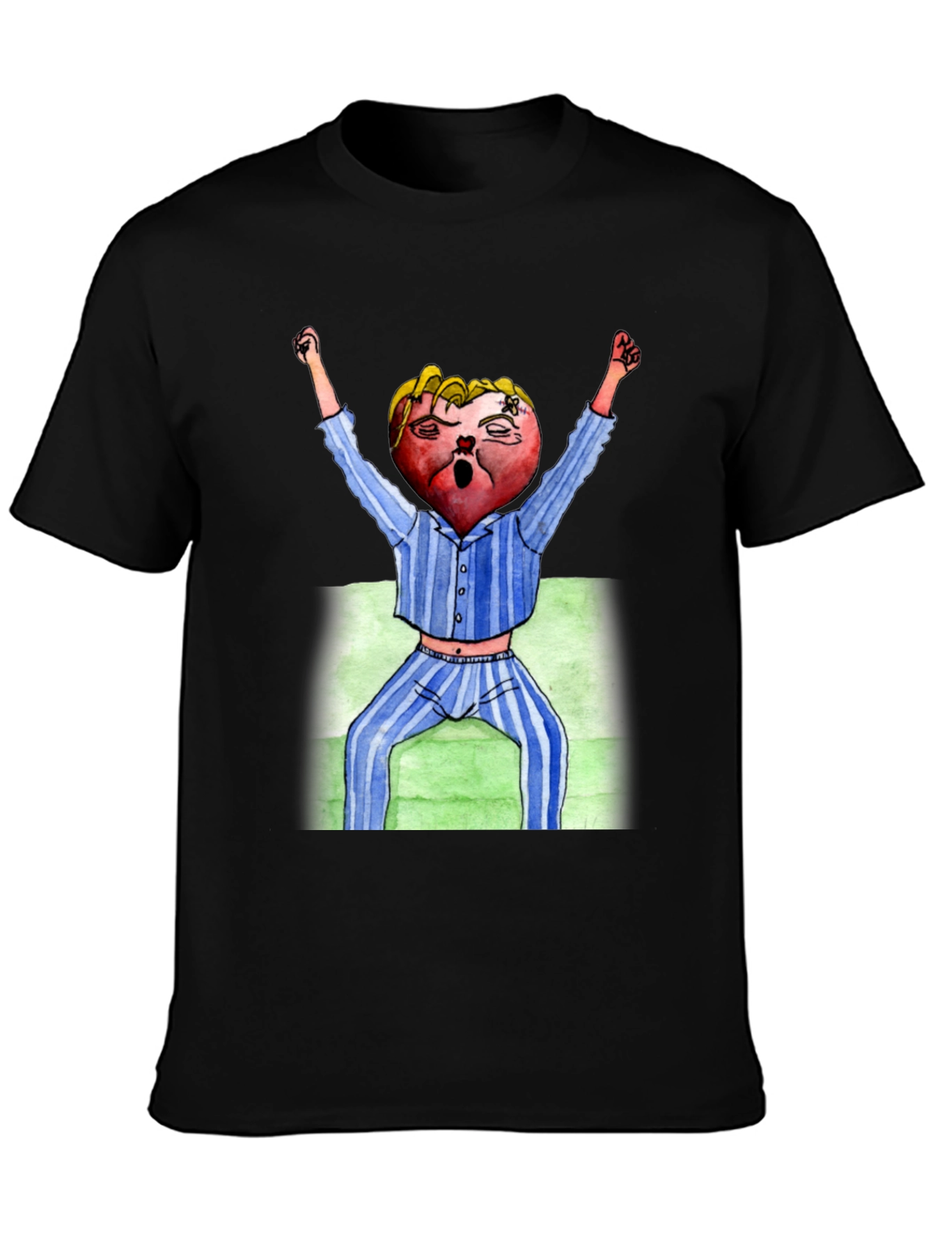 Mens Black T-Shirt with Cartoon Heart Design