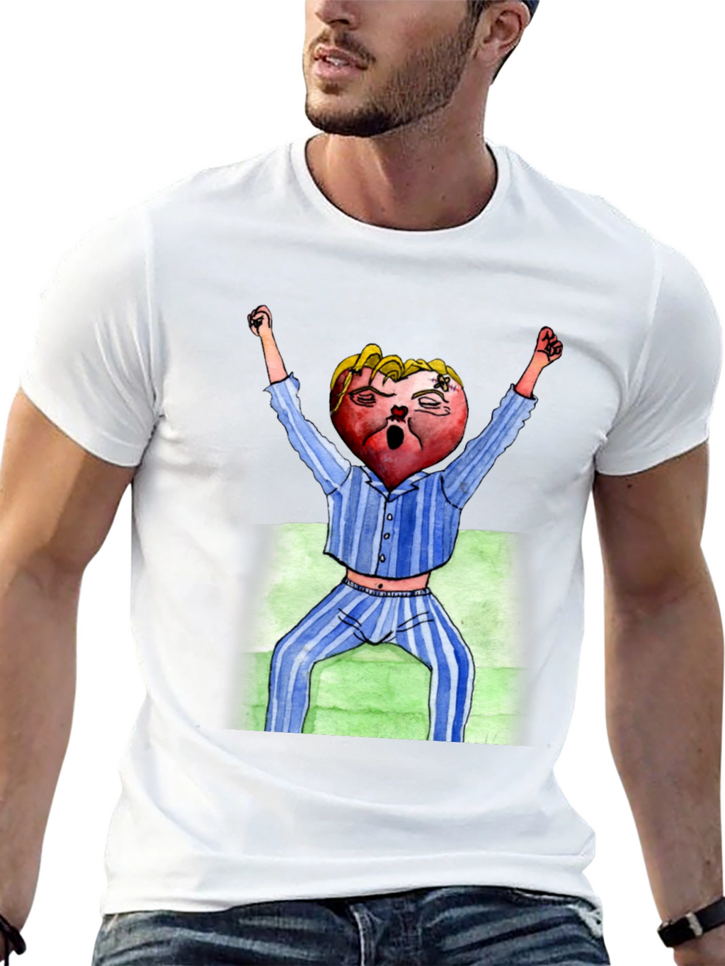 Mens Black T-Shirt with Cartoon Heart Design
