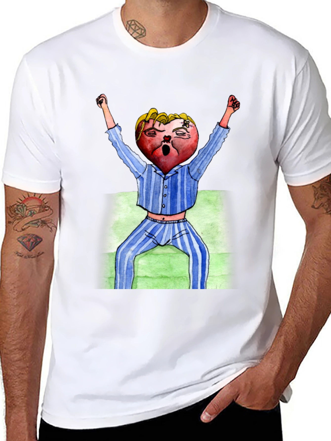 Mens Black T-Shirt with Cartoon Heart Design