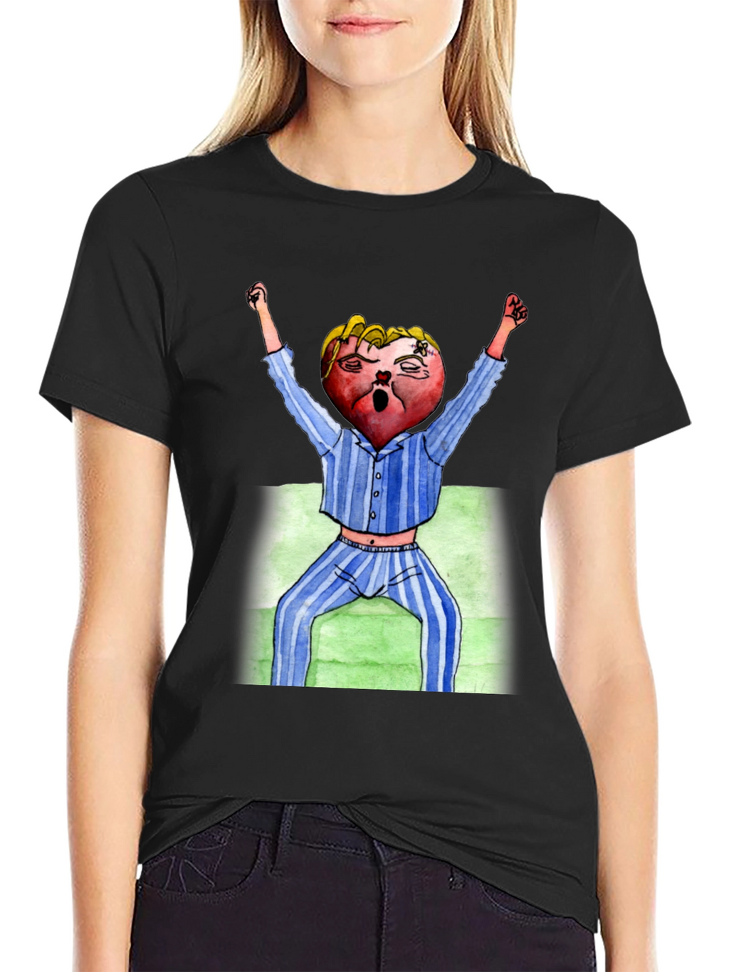 Mens Black T-Shirt with Cartoon Heart Design