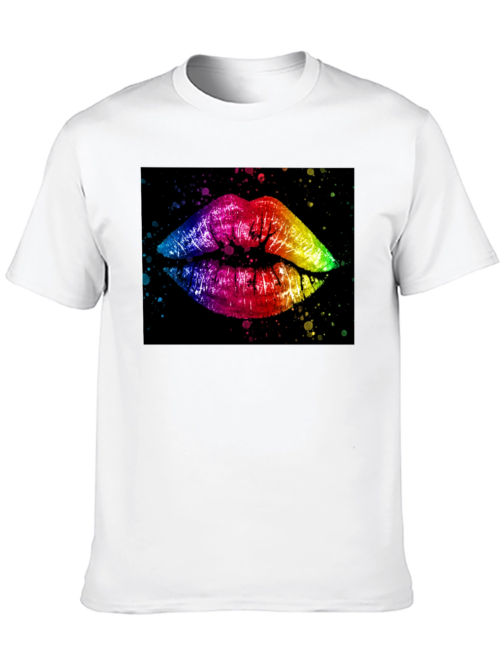 Rainbow Lips Graphic Print Black T-Shirt