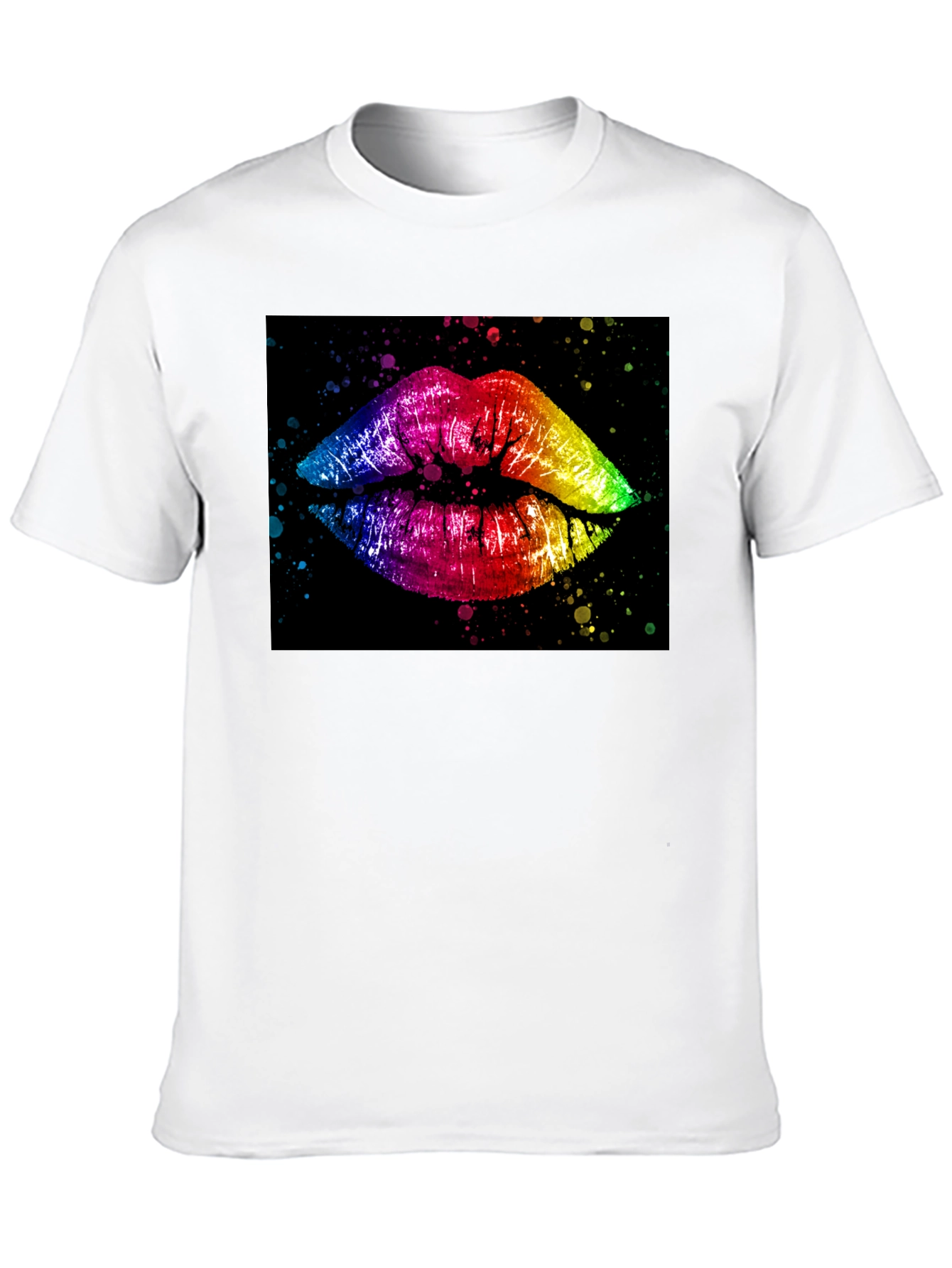 Rainbow Lips Graphic Print Black T-Shirt