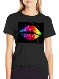 Rainbow Lips Graphic Print Black T-Shirt