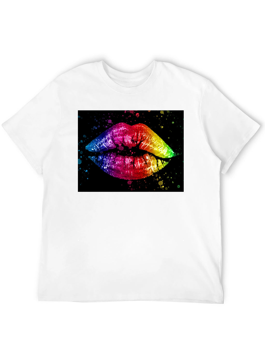 Rainbow Lips Graphic Print Black T-Shirt