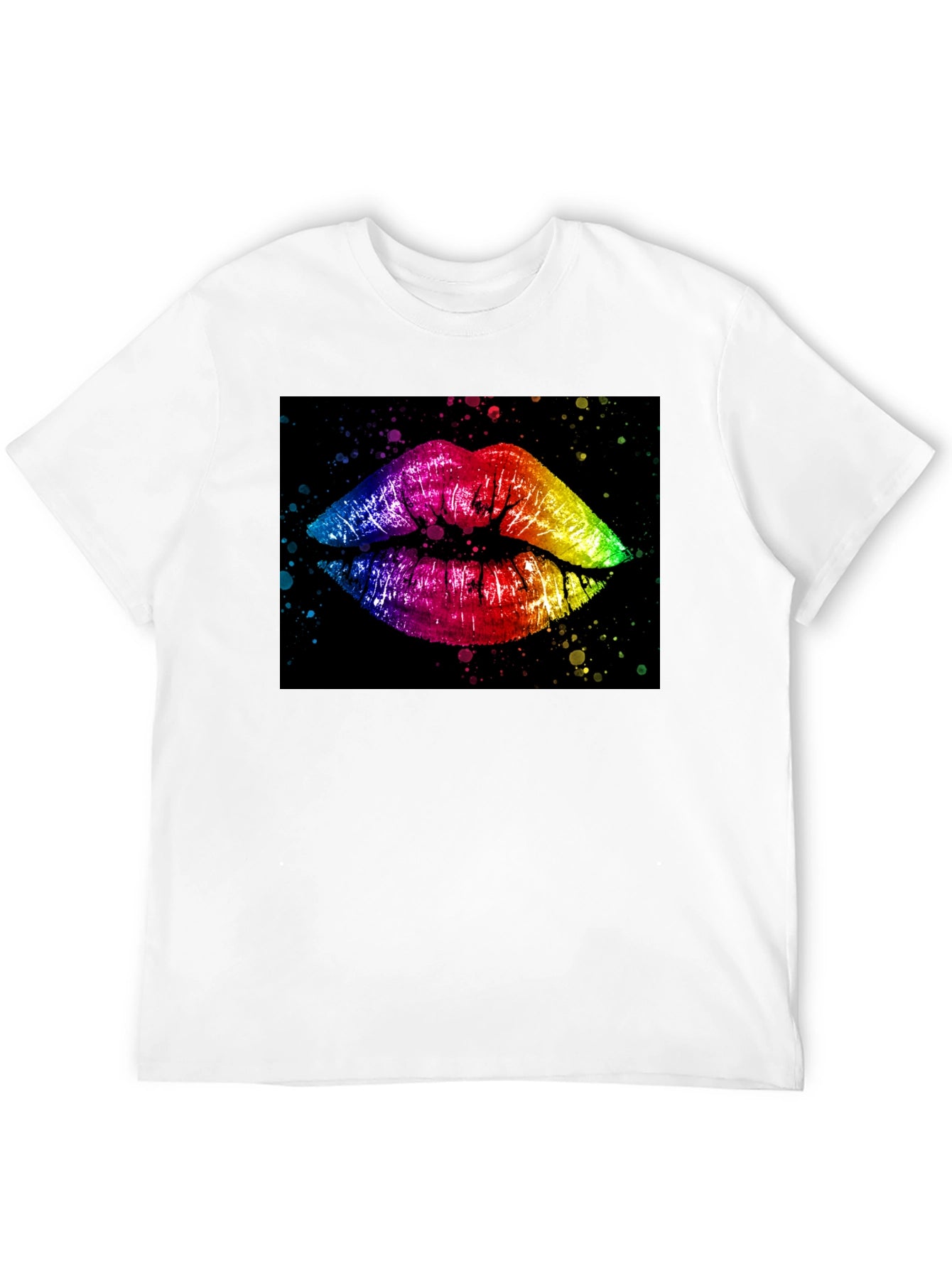 Rainbow Lips Graphic Print Black T-Shirt