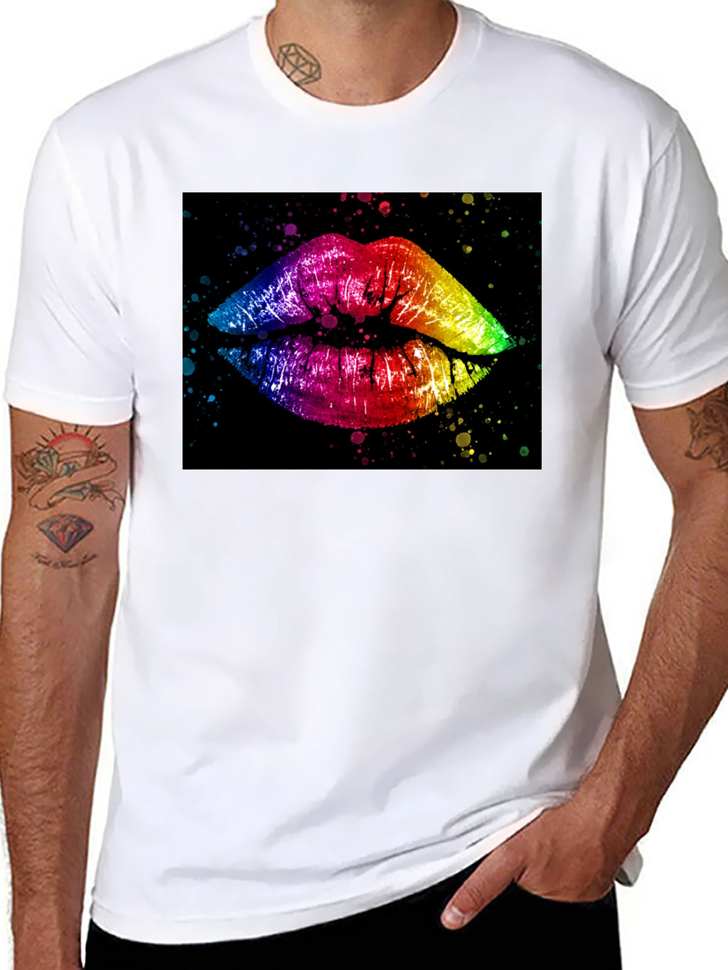 Rainbow Lips Graphic Print Black T-Shirt