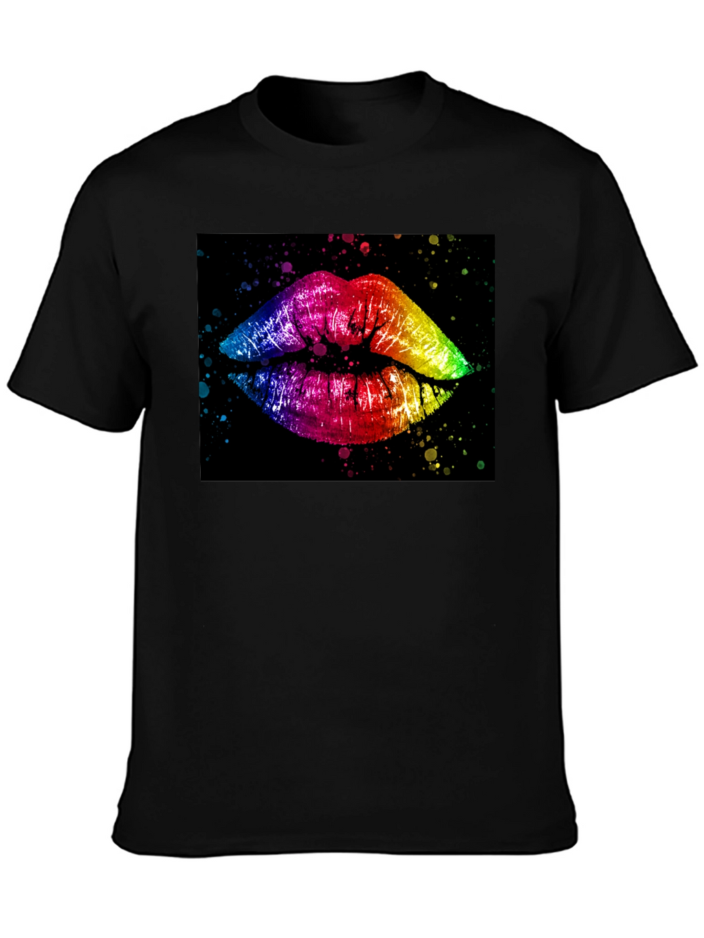 Rainbow Lips Graphic Print Black T-Shirt