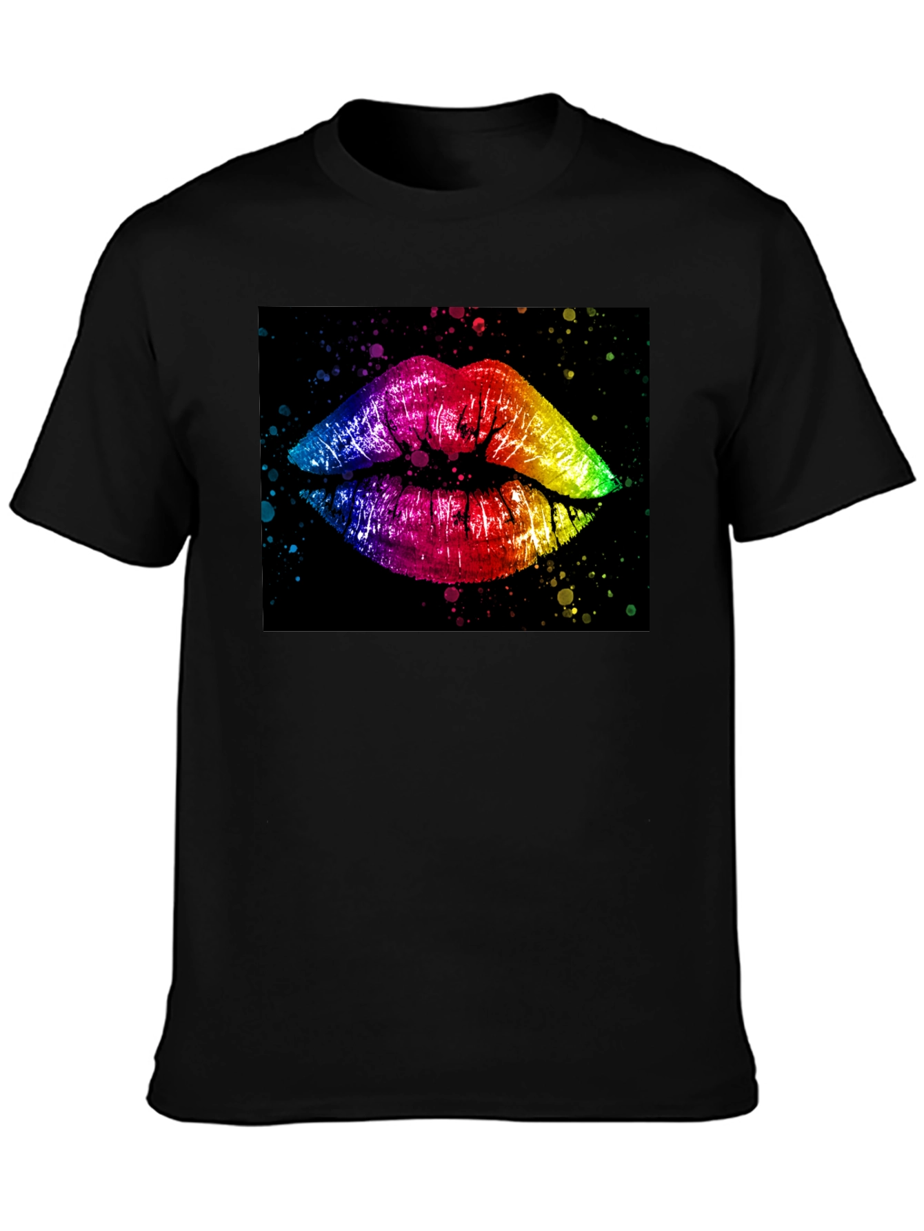 Rainbow Lips Graphic Print Black T-Shirt