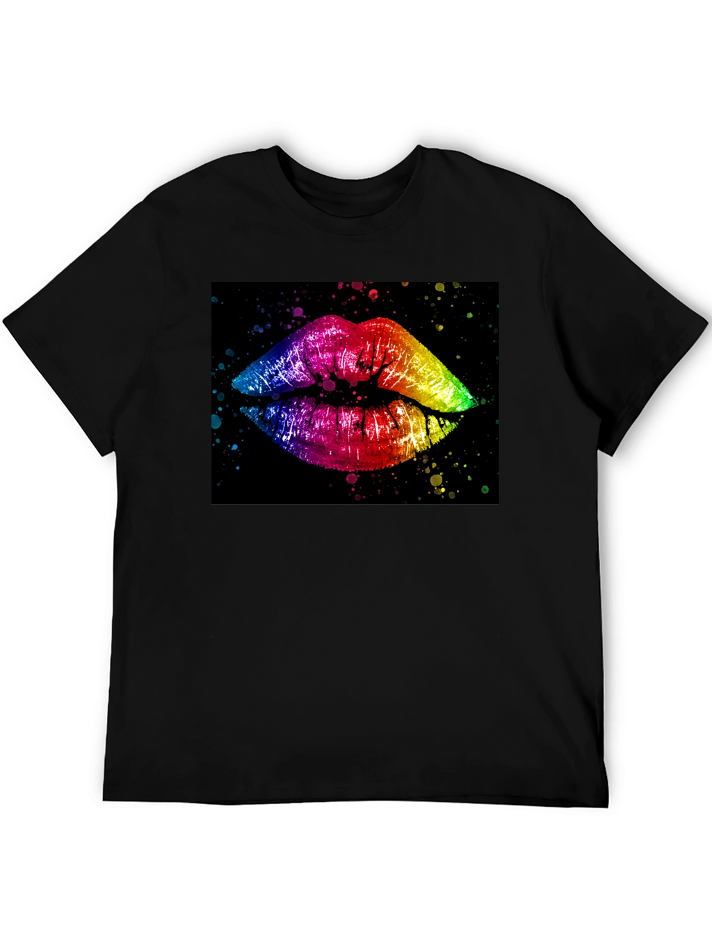 Rainbow Lips Graphic Print Black T-Shirt