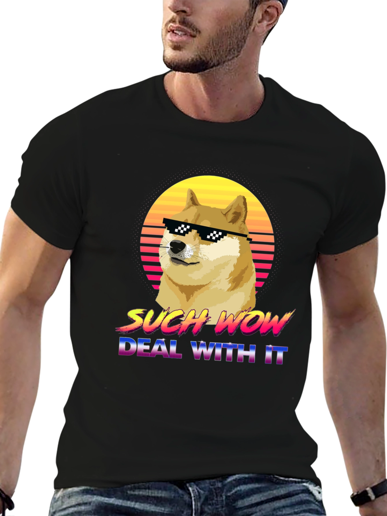 Doge Such Wow Deal With It T-Shirt - Meme Graphic Tee