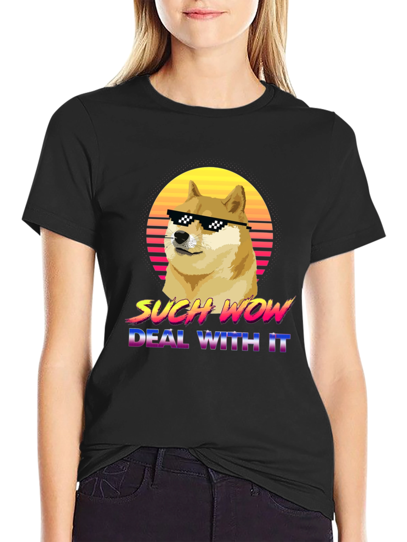 Doge Such Wow Deal With It T-Shirt - Meme Graphic Tee