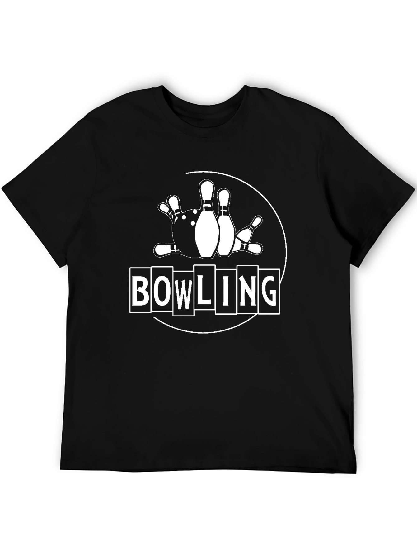 Bowling Strike Graphic Tee - Black Cotton Casual Shirt