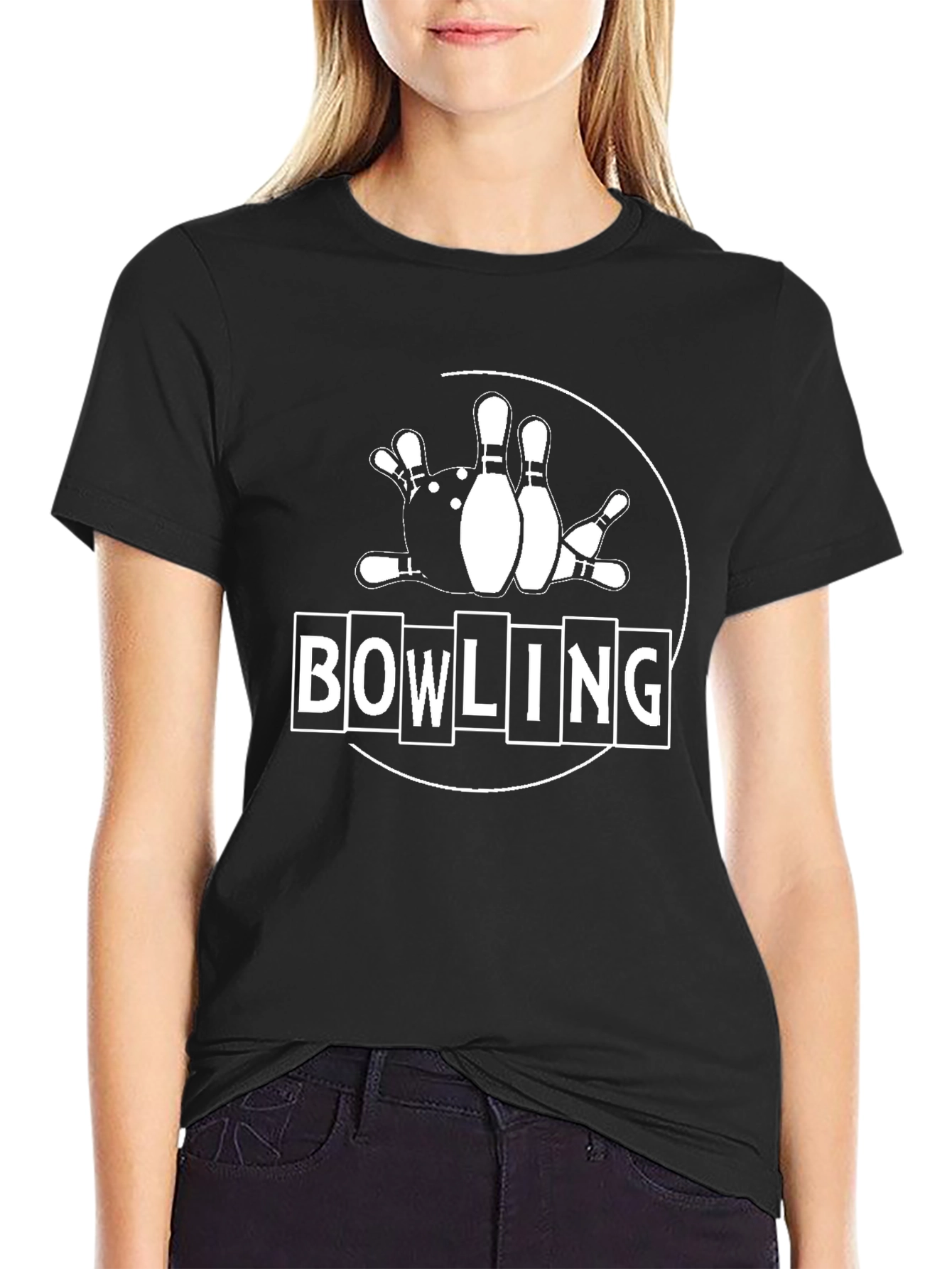 Bowling Strike Graphic Tee - Black Cotton Casual Shirt