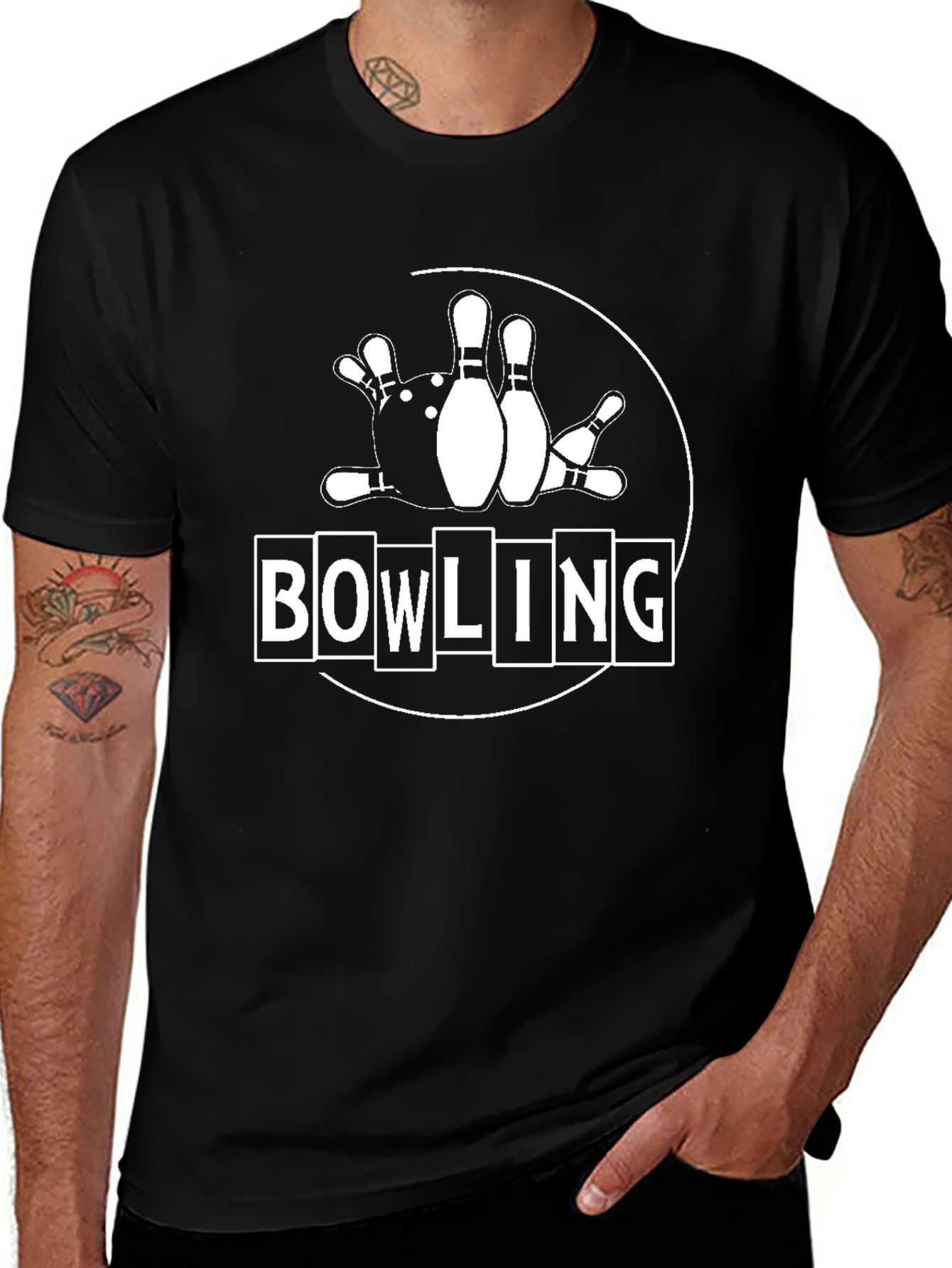 Bowling Strike Graphic Tee - Black Cotton Casual Shirt