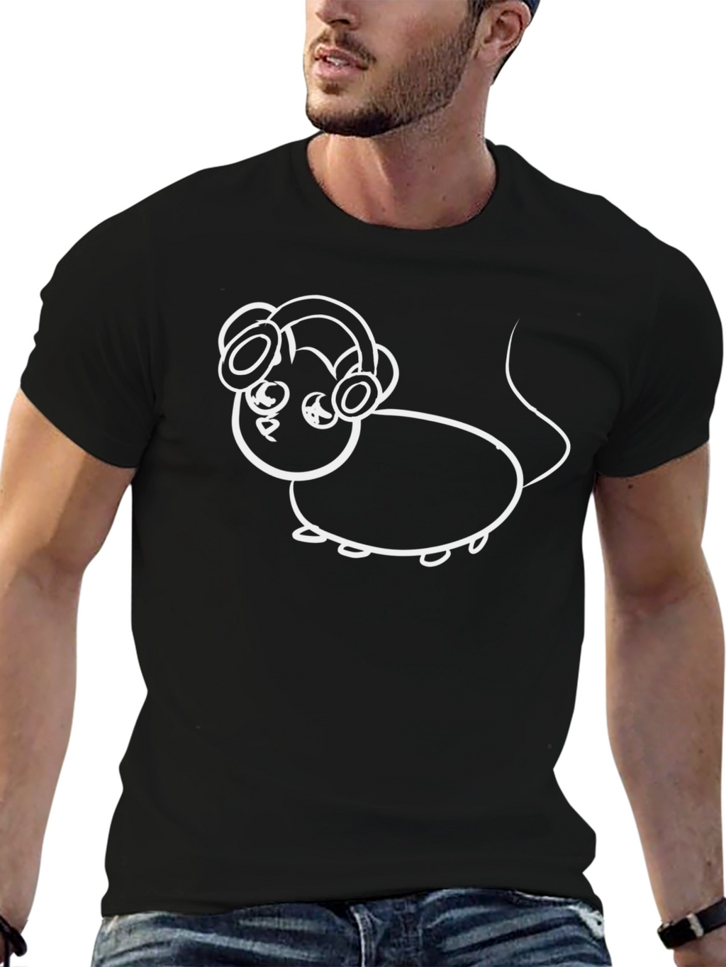 Black T-Shirt with Cartoon Mouse Graphic