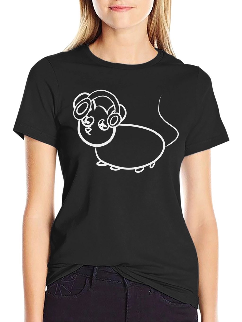 Black T-Shirt with Cartoon Mouse Graphic