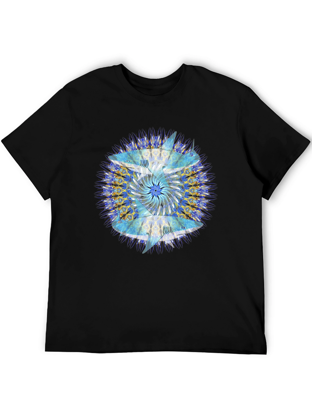Abstract Mandala Print Black T-Shirt