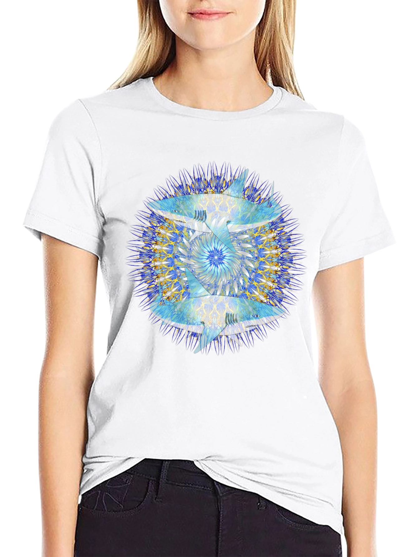 Abstract Mandala Print Black T-Shirt