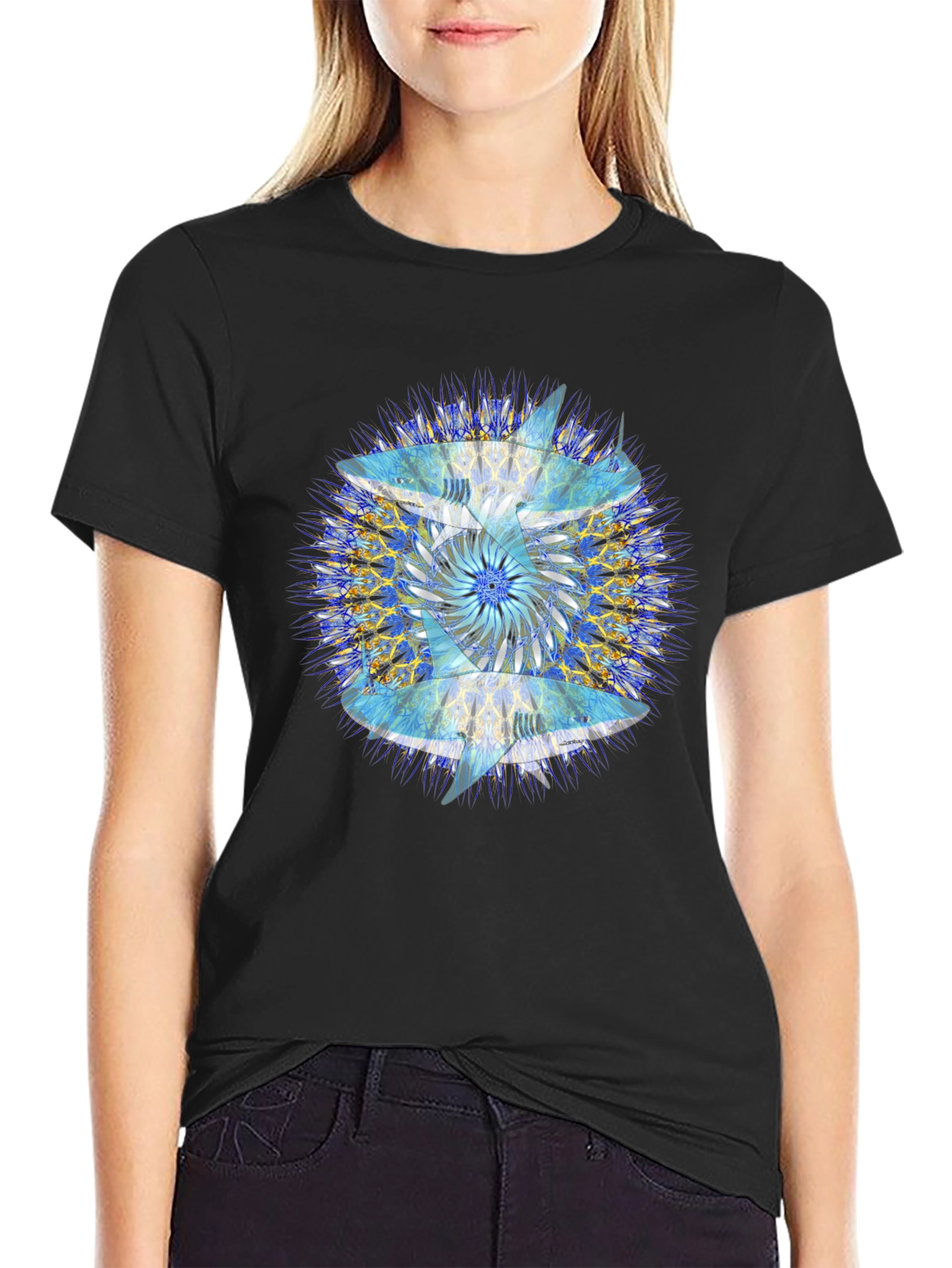 Abstract Mandala Print Black T-Shirt