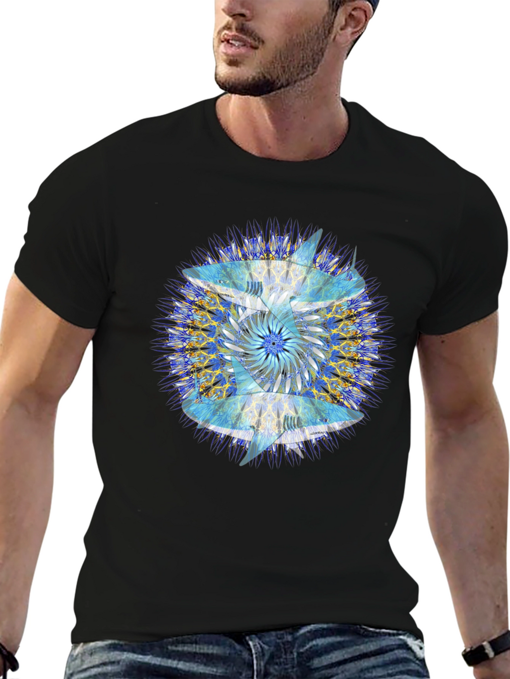 Abstract Mandala Print Black T-Shirt