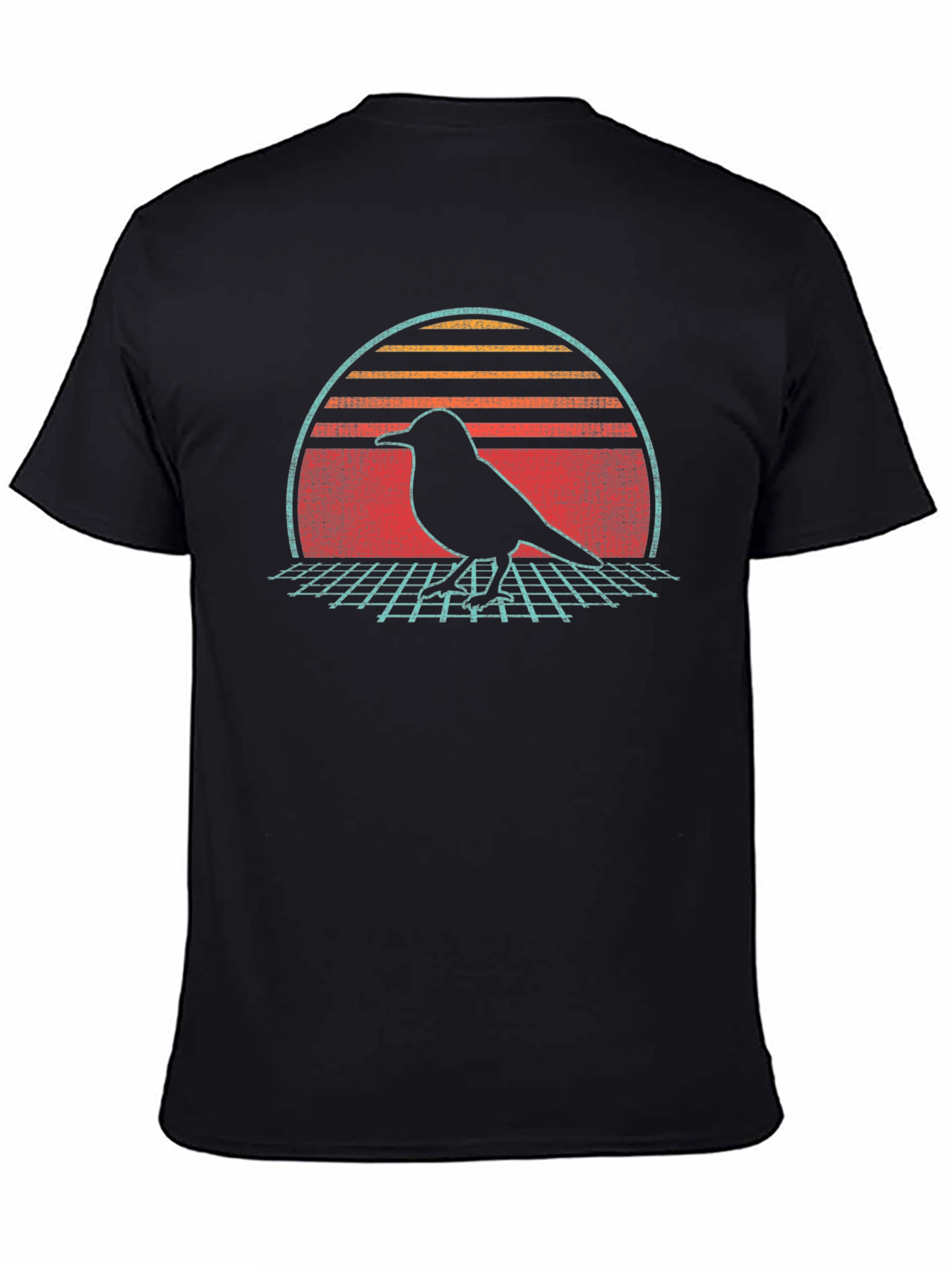 Retro Bird Silhouette Graphic Tee - Black