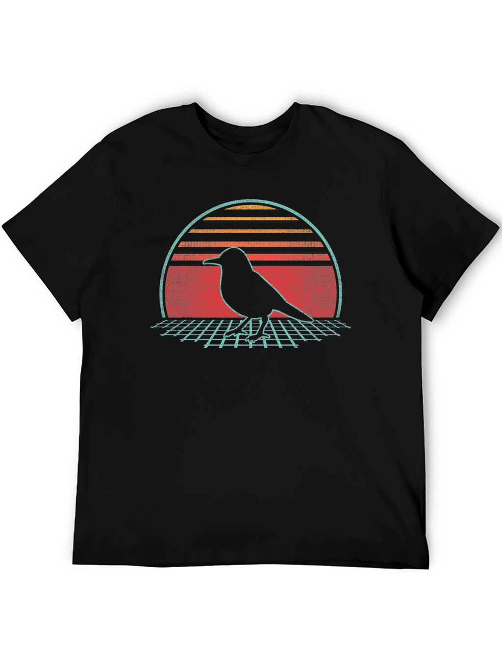 Retro Bird Silhouette Graphic Tee - Black