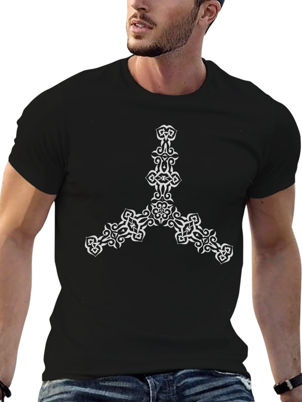 Mens Black Tee with Abstract Tribal Design
