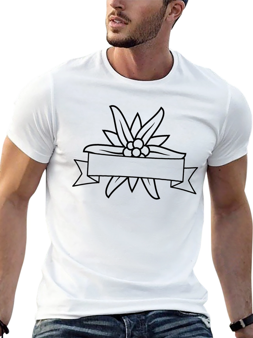 Edelweiss Flower Banner Black T-Shirt