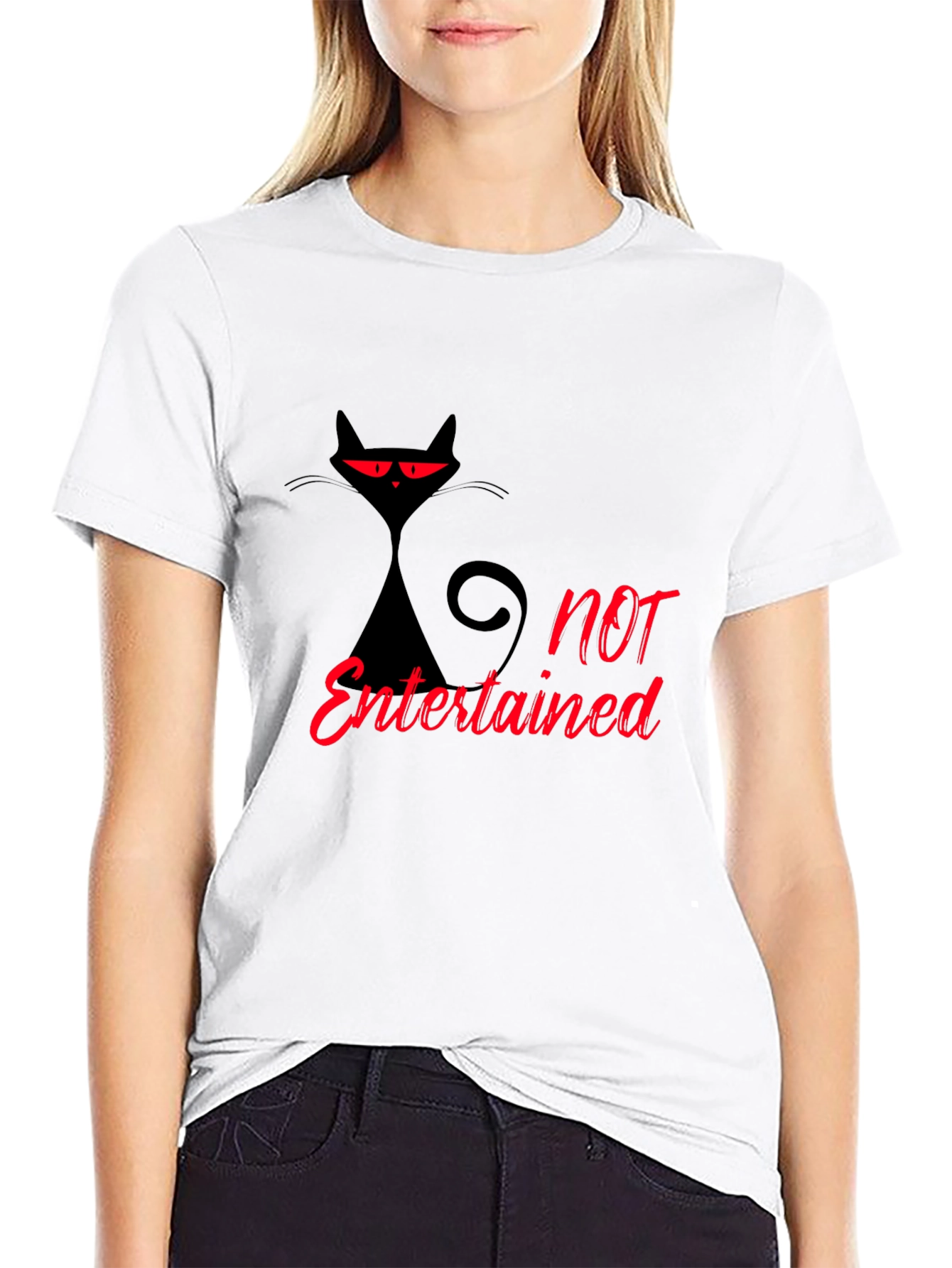 Not Entertained Black Cat Graphic T-Shirt
