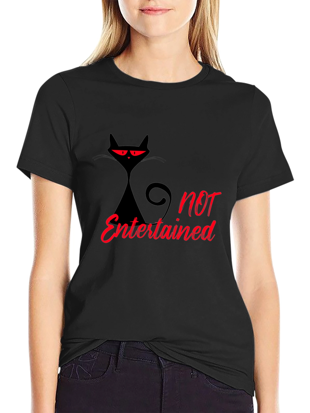 Not Entertained Black Cat Graphic T-Shirt